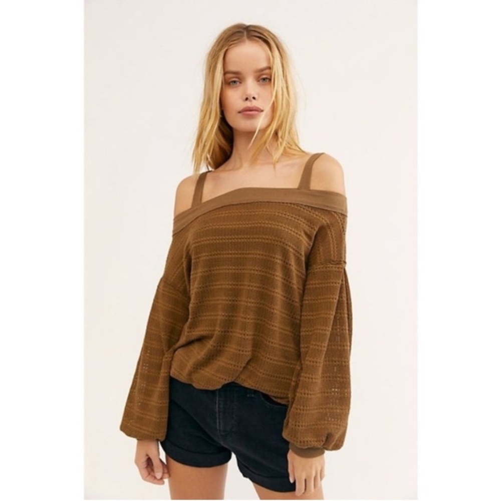 NWT Free People Sistine Hacci Knit Top in Moss Green - Picture 2 of 11